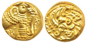 Western Gangas, Gold Gajapati Pagoda, 3.92g, obv. caparisoned elephant to right chewing su