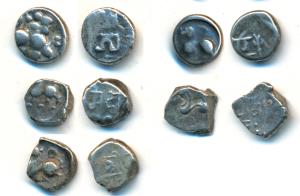 Yadavas of Devagiri, Singhana Deva V, Silver Dramma, on one of the larger coins obv. a sty