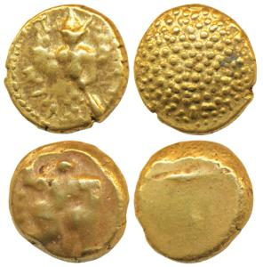 Vijayanagar Empire, Bukka Raya I (1344-1377 AD), Gold Pagoda (2), warrior walking right wi