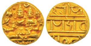 Vijayanagar Empire, Devaraya I (1406-1422 AD), Gold ½ Pagoda, 1.71g, Shiva-Parvati seated,