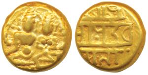 Vijayanagar Empire, Devaraya I, Gold Pagoda, 3.36g, Shiva-Parvati seated, Siva holding ant