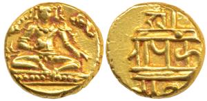 Vijayanagar Empire, Krishna Deva Raya, Gold Pagoda, 3.39g, seated Balakrishna flanked by c
