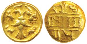 Vijayanagar Empire, Achyuta Deva Raya (1529-1542 AD), Gold ½ Pagoda, 1.66g, Gandabherunda 