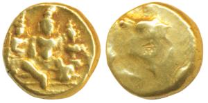 Vijayanagar Empire, Tirumala Raya (1565-1578 AD), Gold ½ Pagoda, 1.70g, Rama and Sita seat