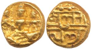 Vijayanagar Empire, Tirumala Raya, Gold Pagoda, 3.47g, Rama and Sita seated with Lakshmana