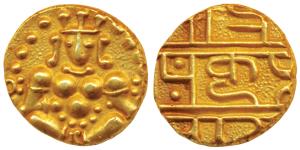 Nayakas of Chitradurga, Gold Durgi Pagoda, 3.28g, Krishna as Bal Gopala on obv., Nagari le