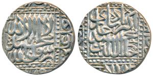 Akbar, Silver Rupee, 11.42g, Dar-ul-Khilafat Agra Mint, AH 982, Kalima type, legend within