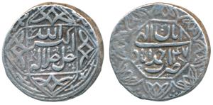 Akbar, Silver Rupee, 11.40g, Ahmedabad Mint, Ilahi type, Month Aban, Year 47, ornamental b