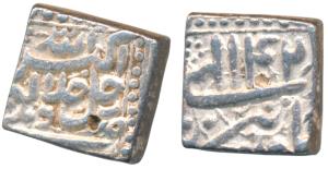 Akbar, Silver Square Rupee, 11.37g, Delhi Mint, Ilahi type, Month Tir, Year 42 (KM 88.2). 