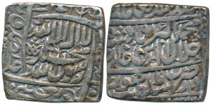 Akbar, Silver Square Rupee, 11.28g, Dar-al-Sultanate Lahore Mint, AH 984, Kalima type, com