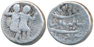 Jahangir, Silver Zodiac Rupee, 10.93g, Ahmedabad Mint, Gemini sign, AH 1027, obv. twins em