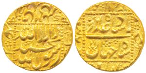 Shah Jahan, Gold Mohur, 11g, Burhanpur Mint, AH 1047, mint name in left margin on rev., le