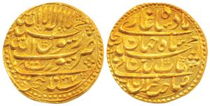 Shah Jahan, Gold Mohur, 10.96g, Surat Mint, AH 1037/Ahd (KM 254.6). Superb complete die im
