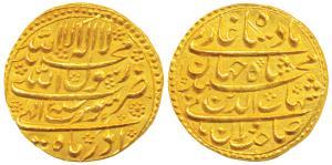 Shah Jahan, Gold Mohur, 10.95g, Surat Mint, Month Azar, RY 2, complete die impression on b