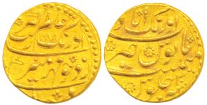 Aurangzeb, Gold Mohur, 10.94g, Aurangabad Mint, AH 1088/20, complete mint name at top on r