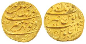 Aurangzeb, Gold Mohur, 11g, Aurangabad Mint, AH 1081/13, complete mint name at top on rev.