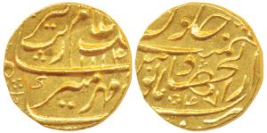 Aurangzeb, Gold Mohur, 11g, Dar-ul-Jihad Hyderabad Mint, AH 1114/47, (KM 315.20). Extremel