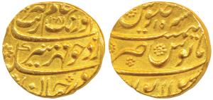 Aurangzeb, Gold Mohur, 10.94g, Sholapur Mint, AH 1081/15, near complete mint name at botto