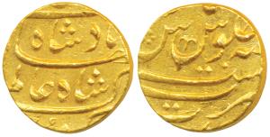 Shah Alam Bahadur, Gold Mohur, 11.05g, Surat Mint (KM 356.14). Extremely Fine, Rare.