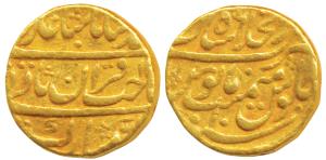 Muhammad Shah, Gold Mohur, 10.84g, Dar-ul-Khilafat Shahjahanabad Mint, RY 10, Sahib-i-Qira