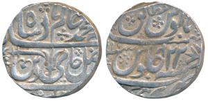 Kunch Hijari Mint, Silver Rupee, 11.14g, in the name of Shah Alam II, RY 22, a sword and t