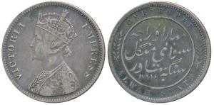 Mangal Singh (AH 1291-1310, 1874-1892 AD), Silver Rupee, Calcutta Mint, with the name of V