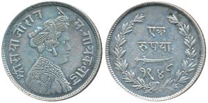 Sayaji Rao III (VS 1932-1995, 1875-1938 AD, Silver Rupee, 11.35g, broad flan, VS 1948 (KM 