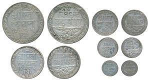 Fateh Singh (VS 1941-1986, 1884-1930 AD), set of 5, Silver Rupee, ½, ¼, 1/8 and 1/16, Udai