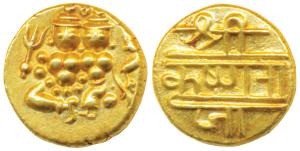 Krishna Raja Wodeyar, Gold Pagoda, 3.42g, Shiva and Parvati on obv., rulers name in Nagari