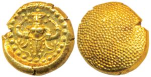 Rani Gouri Lakshmi Bayi (AD 1811-1815), Gold Anantha Varahan, 3.38g, obv. Vishnu standing 