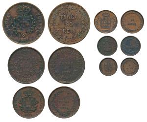 Goa, Colonial Issues, Copper Set of 6, 60 Reis or Tanga, 30 Reis or ½ Tanga, 15 Reis or ¼ 