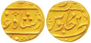 Gold Mohur, 11.52g, struck at the Surat Mint, (circa 1800-1815), in the name of Shah Alam 