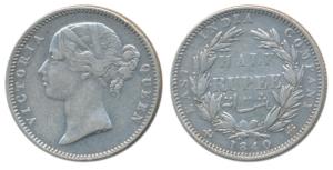 Victoria Queen, Silver ½ Rupee, 1840, divided legend, Calcutta / Bombay Mint, WW incuse, 2