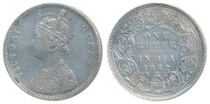 Victoria Queen, Silver Rupee, 1862, Bombay Mint, A / I / 1 / 2, with Crescent, (Prid 102).