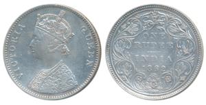 Victoria Queen, Silver Rupee, 1862, Bombay Mint, A / II / 0 / 17, 10 dots struck over an o