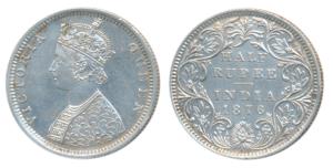 Victoria Queen, Silver ½ Rupee, 1876, Bombay Mint, B2 / II / dot, (Prid 287). Extremely Fi
