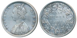 Victoria Queen, Silver ½ Rupee, 1876, Bombay Mint, B2 / II / dot, (Prid 287). Very Fine, R