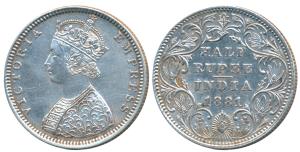 Victoria Empress, Silver ½ Rupee, 1881, Bombay Mint, B2 / II / dot, (Prid 289). About Extr
