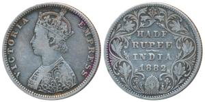 Victoria Empress, Silver ½ Rupee, 1881, Bombay Mint, B2 / II / dot, (Prid 290). Very Fine,