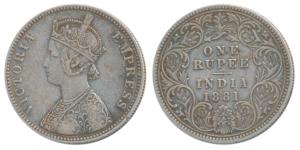 Victoria Empress, Silver Rupee, 1881, Calcutta Mint, A1 / I / C incuse, (Prid 119). Very F