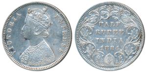 Victoria Empress, Silver ½ Rupee, 1884, Bombay Mint, A / II / no dot, (Prid 293). Very Fin