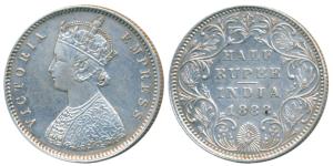 Victoria Empress, Silver ½ Rupee, 1888, Bombay Mint, A / II / B raised, (Prid 298). About 