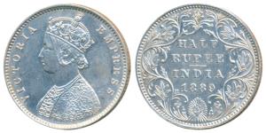 Victoria Empress, Silver ½ Rupee, 1889, Bombay Mint, A / II / B raised, (Prid 299). About 
