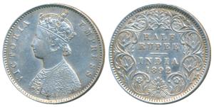 Victoria Empress, Silver ½ Rupee, 1892, Calcutta Mint, A / I / C incuse, (Prid 276). Very 