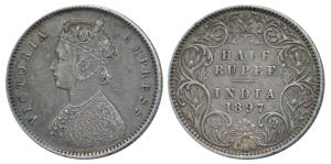 Victoria Empress, Silver ½ Rupee, 1897, Bombay Mint, A / I / B incuse, (Prid 305). Very Fi