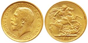 George V, Gold Sovereign, 8g, Bombay Mint, 1918, ’I’ mint mark for India on rev. (KM 525A)
