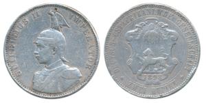 German East Africa, Wilhelm II, Silver 2 Rupien or double Rupee, 1893 (KM 5). About Very F