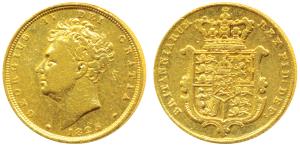Great Britain, George IV, Gold Sovereign, 8g, 1829, shield on rev. (KM 696). Very Fine, Ra