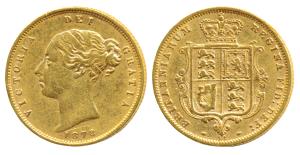 Great Britain, Victoria Queen, Gold ½ Sovereign, 4g, Young head, Shield on rev. 1878. Very