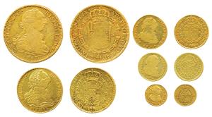 Mexico, Carlos (Charles) III, Gold 8, 4, 2, 1 and ½ Escudo, 26.92g, 13.37g, 6.23g, 3.27g a
